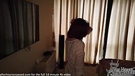 Pretty lesbian date night turns steamy with double dildos on the sofa.