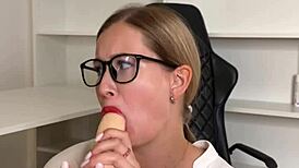 i'm watching this sexy secretary flirt and masturbate with a vibrator in front of me, her huge tits and skinny body turning me on