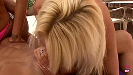 Stunning Blonde And Brunette Babes Give A Lucky Guy Footjobs Outdoors