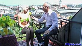 Dick-sucking teen gets POV banged hard by old man in wild group!