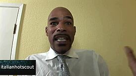 Watch that black guy with huge cock dive into her swollen pussy.