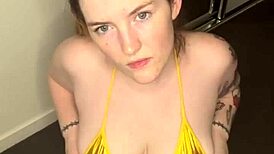 she's got huge tits in lingerie, and you can't help but stare down at them