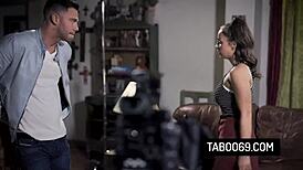 Brunette teen 18+ abigail mac gets banged by two guys at casting interview 😏