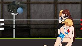 princess nina battles karin in wild ring catfight hentai action