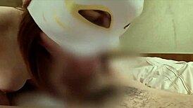 Perverted wife licks bukkake semen off her face.