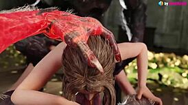 yo, aerith takes on 2 werewolves with deepthroat in 3d fantasy!