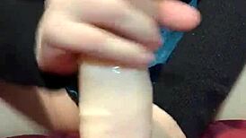 I'm watchin my slut wife suck n tit fuck that big dildo