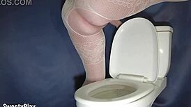 I, uh, sexy peeing on the toilet in fishnets, bbw style.