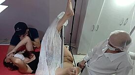 Husband takes wife to naughty gynecologist.