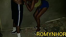 Wild action at construction site as skinny girl sucks huge cock