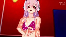 Super Sonico's arousal builds intensely while modeling seductively