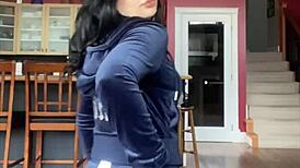 Pretty Brunette Canadian Babe Tries On Juicy Couture Velour Tracksuit
