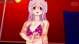 Super Sonico's arousal builds intensely while modeling seductively