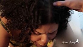 Busty brunette sucks cock on balcony with big ass shaking