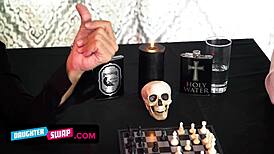 Muscled stepdads swap daughters and fuck them in cowgirl and 69 positions