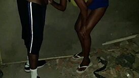 Wild action at construction site as skinny girl sucks huge cock