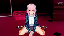 Super Sonico's arousal builds intensely while modeling seductively