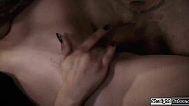 Bartender rides cock from blonde lady in lingerie