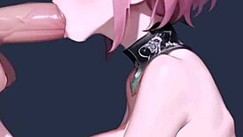 Pink-haired girl deepthroats hairy cock