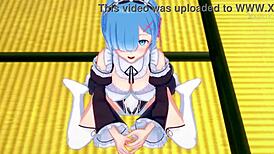 Loving Rem guides your handjob in romantic Re Zero atmosphere