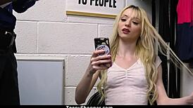 Skinny blonde thief caught in office