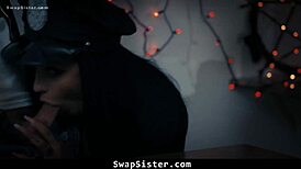 Stepbrothers fuck stepsisters Leana Lovings and Serena Santos.