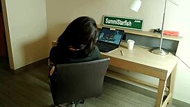 Shy Office Worker Embarrassed in Costume at Work