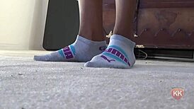 Ebony Cougar Worships Puma Socks in Intense Fetish Play