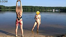 Naked Girl Goes Skinny Dipping in Public Beach, Boobs Bouncing Wildly