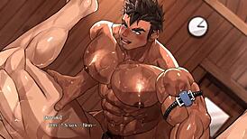 muscular gay man fucks young guy in sauna with blowjob