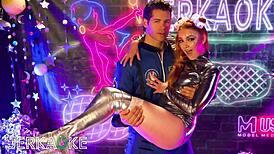 Jerkaoke - Sexy Armani Dream banged hard in space. Wild deepthroat action included!