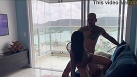 Brunette Bent Over, Pussy Fucked Intensely on Couch