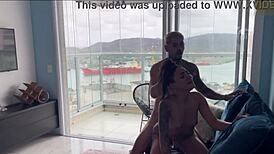 Brunette Bent Over, Pussy Fucked Intensely on Couch