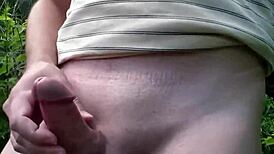 Sexy Milf Frina Strips Young Guy Outdoors for Taboo Handjob Cumshot