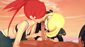 intense threesome with flannery and cynthia on beach