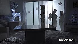 These natural lesbians are squirting wet cunts in the garage.