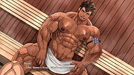 muscular gay man fucks young guy in sauna with blowjob