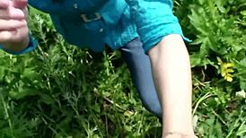 Sexy Milf Frina Strips Young Guy Outdoors for Taboo Handjob Cumshot