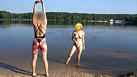 Naked Girl Goes Skinny Dipping in Public Beach, Boobs Bouncing Wildly
