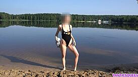 Naked Girl Goes Skinny Dipping in Public Beach, Boobs Bouncing Wildly