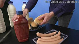 Horny food critic gets fucked and degraded in a wild 5on1