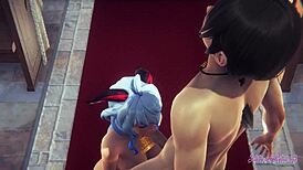 in genshin impact hentai, ganyu sucks and gets fucked in the church, leading to a creampie.