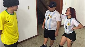 asian girlfriend fucked like a whore in front of boyfriend after losing soccer game