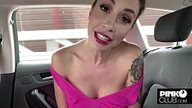 Malena fucks Christian Clay in the car, then in the dressing room, getting anal POV.
