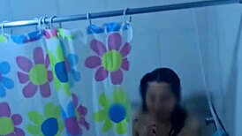 I'm spying on my best friend's hot Argentine wife in the shower, what a babe!