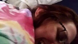 Husband Teases Tight Pussy and Ass of Nerdy Brunette Wife in Steamy Bedroom Play