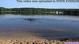 Naked Girl Goes Skinny Dipping in Public Beach, Boobs Bouncing Wildly