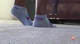 Ebony Cougar Worships Puma Socks in Intense Fetish Play