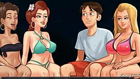 Blond cheerleader gets fucked on the beach by a big dick football player in summertime saga.