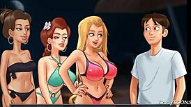 Blond cheerleader gets fucked on the beach by a big dick football player in summertime saga.